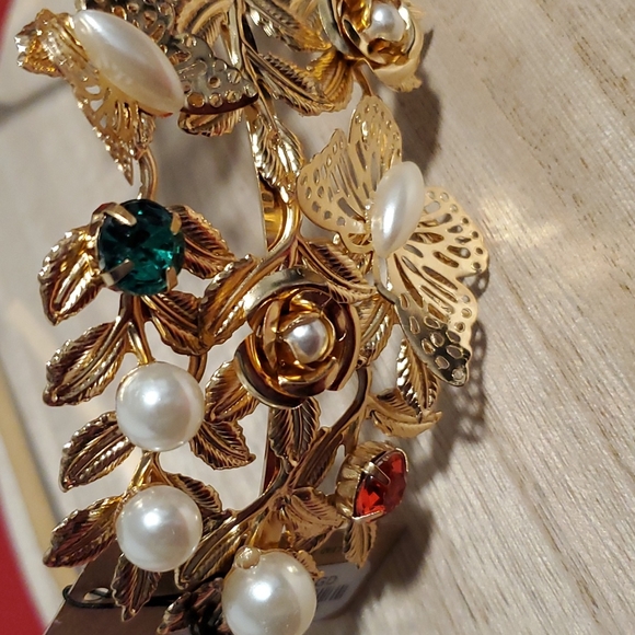 Goldtone Rhinestones faux pearls roses and butterflies headband NWT wedding prom - Picture 9 of 9